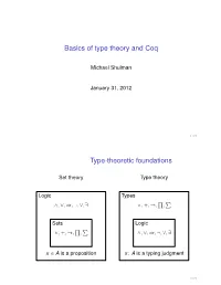Basics of Type Theory and Coq