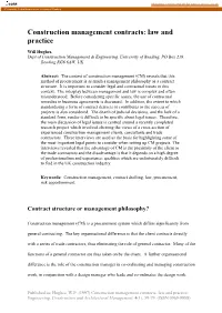 Construction Management Contracts: Law and Practice