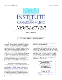 NEWSLETTER Published by the Institute for Canadian Music, Faculty of Music, University of Toronto