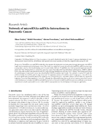 Research Article Network of Micrornas-Mrnas Interactions in Pancreatic Cancer