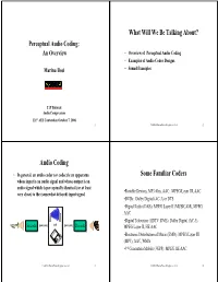 What Will We Be Talking About? Audio Coding Some Familiar Coders