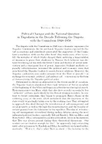 Political Changes and the National Question in Yugoslavia in the Decade Following the Dispute with the Cominform 1948–1958