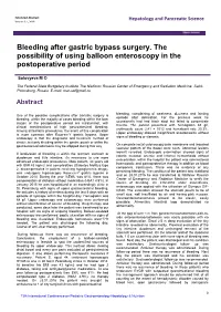 Bleeding After Gastric Bypass Surgery. the Possibility of Using Balloon Enteroscopy in the Postoperative Period