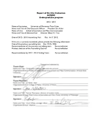 Report of On-Site Evaluation ACEJMC Undergraduate Program 2012