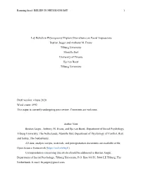 Running Head: BELIEF in PHYSIOGNOMY 1 Lay Beliefs In