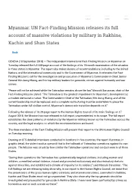 Myanmar: UN Fact-Finding Mission Releases Its Full Account of Massive Violations by Military in Rakhine, Kachin and Shan States