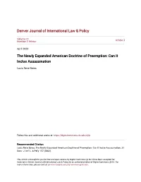 The Newly Expanded American Doctrine of Preemption: Can It Inclue Assassination