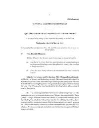 1 (50Th Session) NATIONAL ASSEMBLY SECRETARIAT ————— “QUESTIONS for ORAL ANSWERS and THEIR REPLIES” to Be Asked At