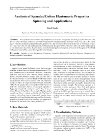 Analysis of Spandex/Cotton Elastomeric Properties: Spinning and Applications