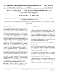 Pestle Technique – a Tool to Identify External Risks in Construction Projects