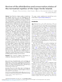 Review of the Distribution and Conservation Status of the Terrestrial Reptiles of the Cape Verde Islands