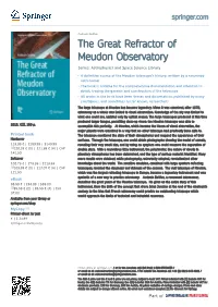 The Great Refractor of Meudon Observatory Series: Astrophysics and Space Science Library