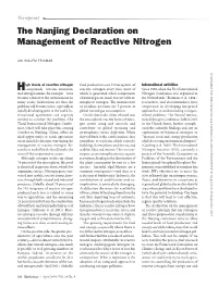 The Nanjing Declaration on Management of Reactive Nitrogen