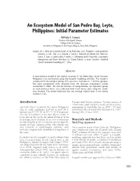 An Ecosystem Model of San Pedro Bay, Leyte, Philippines: Initial Parameter Estimates Wilfredo L