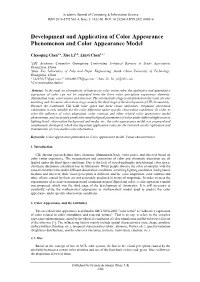Development and Application of Color Appearance Phenomenon and Color Appearance Model