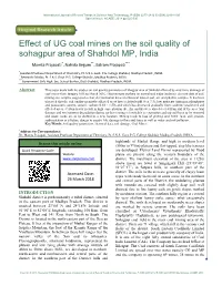 Effect of UG Coal Mines on the Soil Quality of Sohagpur Area of Shahdol MP, India
