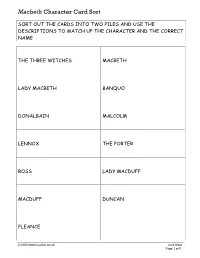 Macbeth Character Card Sort