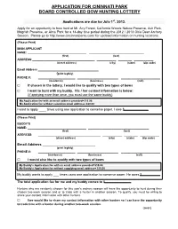 Application for Cininnati Park Board Controlled Bow Hunting Lottery