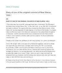 Diary of One of the Original Colonist of New Glarus, 1845