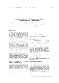 Speed of Sound in a System Approaching Thermodynamic Equilibrium