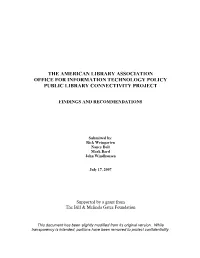 The American Library Association Office for Information Technology Policy Public Library Connectivity Project