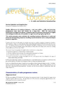 Levelling and Loudness — in Radio and Television Broadcasting