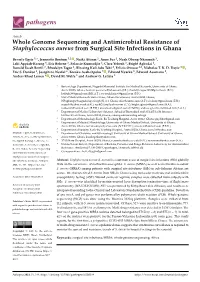 Whole Genome Sequencing and Antimicrobial Resistance of Staphylococcus Aureus from Surgical Site Infections in Ghana