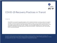COVID-19 Recovery Practices in Transit