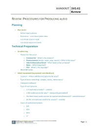 HANDOUT 205.02 Review Planning Technical Preparation