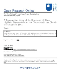 A Comparative Study of the Responses of Three Highland Communities to the Disruption in the Church of Scotland in 1843 Thesis