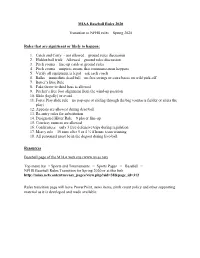 MIAA Baseball Rules 2020 Transition to NFHS Rules