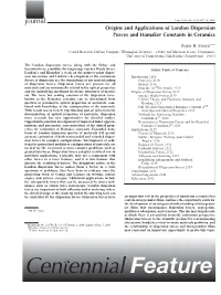 Origins and Applications of London Dispersion Forces and Hamaker Constants in Ceramics