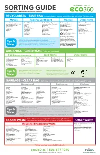 SORTING GUIDE for Households in Westmorland and Albert Counties