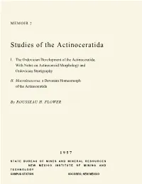 The Ordovician Development of the Actinoceratida, with Notes on Actinoceroid Morphology and Ordovician Stratigraphy