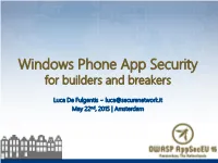 Windows Phone App Security for Builders and Breakers