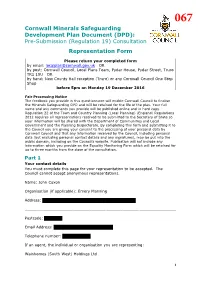 Cornwall Minerals Safeguarding Development Plan Document (DPD): Pre-Submission (Regulation 19) Consultation Representation Form