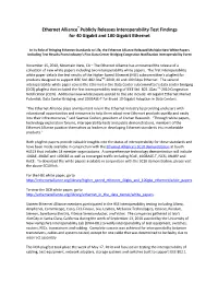Ethernet Alliance Publicly Releases Interoperability Test Findings for 40
