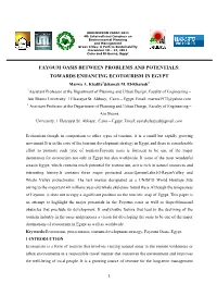 FAYOUM OASIS BETWEEN PROBLEMS and POTENTIALS: TOWARDS ENHANCING ECOTOURISM in EGYPT Marwa A