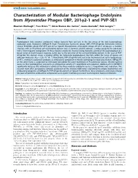 Characterization of Modular Bacteriophage Endolysins from Myoviridae Phages OBP, 201Q2-1 and PVP-SE1