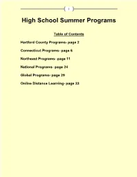 High School Summer Programs