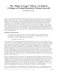 Ring of Gyges” Effect: an Ethical Critique of Lethal Remotely Piloted Aircraft by Matthew D