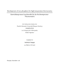 Development of New Phosphors for High Temperature Thermometry