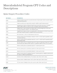 Musculoskeletal Program CPT Codes and Descriptions