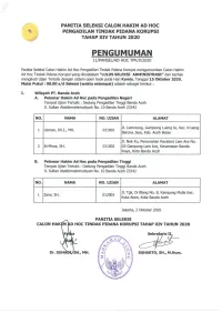 PENGUMUMAN Ll/PANSEL/AD HOC TPK/X/2020