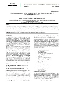 A Review on Various Analytical Methods Used in Determination of Dissociation Constant