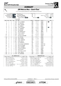 SUMMARY 200 Metres Men - Semi-Final First 2 in Each Heat (Q) and the Next 2 Fastest (Q) Advance to the Final