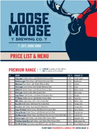 P: (07) 3800 3088 Price List & Menu