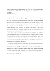 The Academy of Ancient Music at the Close of the 18Th Century: a Study Into the Background of Samuel Arnold’S Appointment As Conductor at the Academy YOSHIE Hidekazu