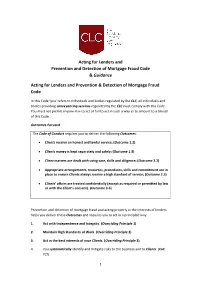 Acting for Lenders and Prevention and Detection of Mortgage Fraud Code & Guidance