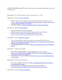 DAILY FAVORITES from 2020: Note the Dates Are in Reverse Order with the Most Recent at the Top of the Page